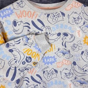 Disney Sweatshirt Womens XL Gray Allover Dog Cat Print Bark Woof Yip Yap